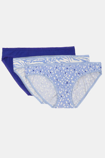 Buy Marks & Spencer Low Rise Three-Fourth Coverage Bikini Panty (Pack of 3) - Blue Mix       