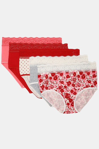 Buy Marks & Spencer Full Coverage High Rise Hipster Panty - Red Mix