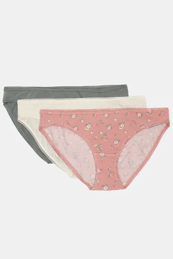 Buy Marks & Spencer Low Rise Three-Fourth Coverage Bikini Panty (Pack of 3) - Assorted