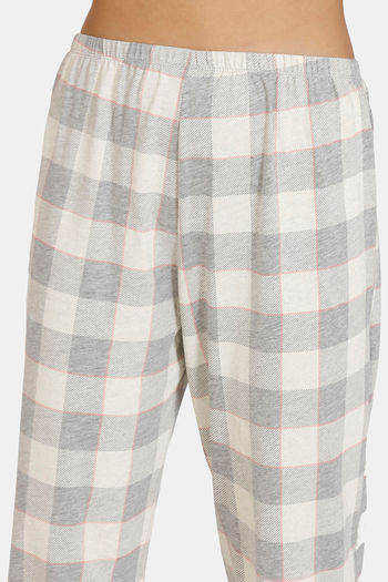 Marks Spencer Cotton Rich Checked Pyjama Set Grey Mix