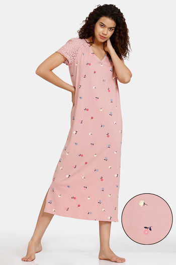 Marks Spencer Floral Broderie Long Nightdress Pink Mix