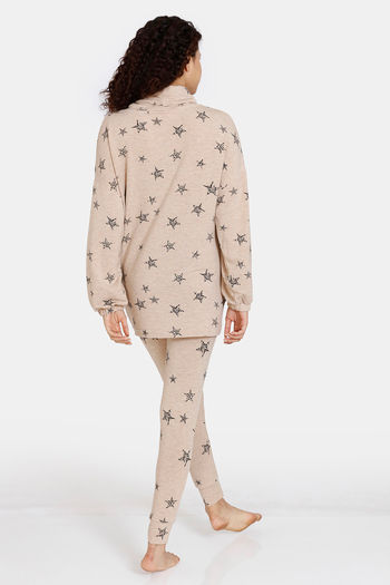 Marks Spencer Flexifit Lounge Star Print Set Camel Mix