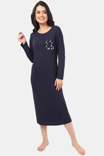 Buy Marks & Spencer Cotton Mid Length Nightdress - Navy