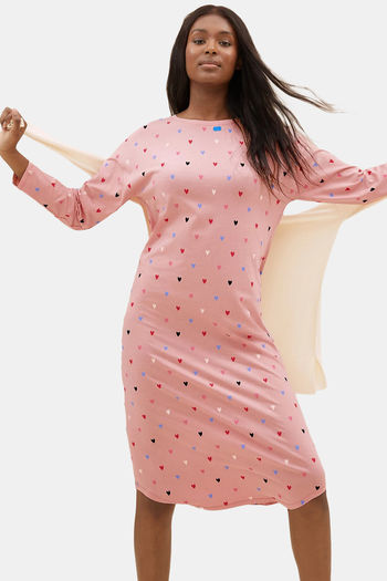 Shady Pink Button Down Mid Length Cotton Night Dress | Dresses | Pink |  Junior-Petite, XL-Plus