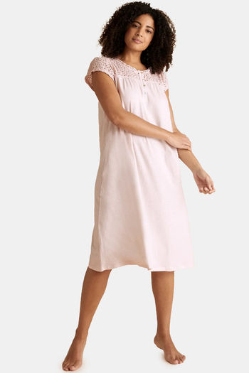 Buy Marks & Spencer Cotton Mid Length Nightdress - Light Pink