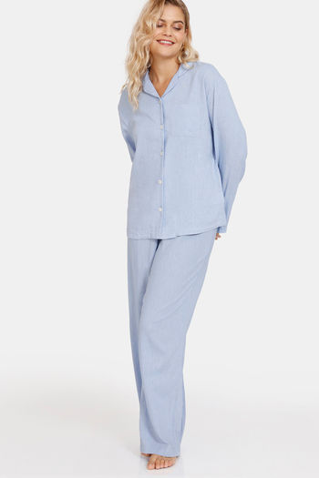 Buy Marks & Spencer Cotton Pyjama - Blue Blue