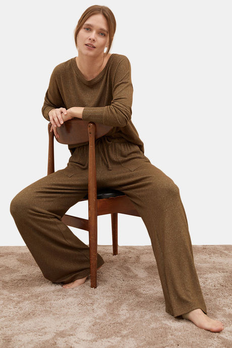 Shop Wunderlove Sleepwear Modal Rib Light Brown Lounge Pants Online –  Westside