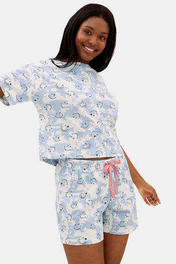 Buy Marks & Spencer Cotton Pyjama Set - Faded Blue