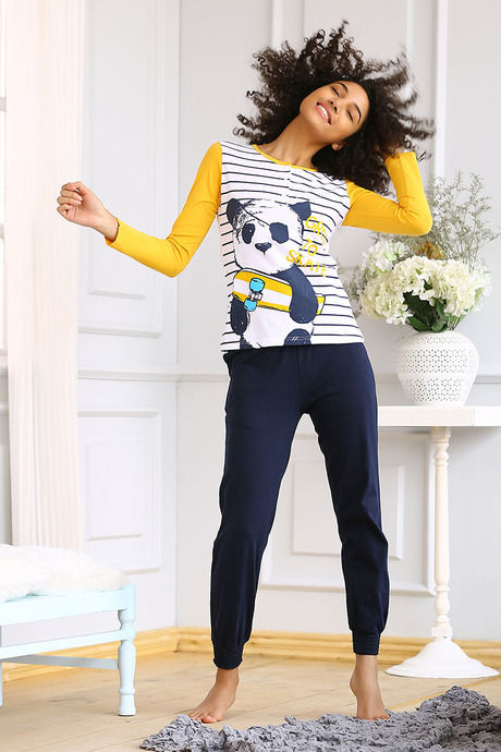 Buy Zivame After Hours Fitness Panda Cotton Pyjama Set- White Blue