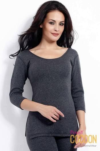 Buy Zivame Cocoon Black Thermal Top With Three-Fourth Sleeves at