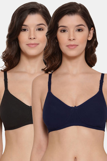 Buy Lyra Double Layered Non-Wired 3/4Th Coverage T-Shirt Bra (Pack of 2) - Black Navyblue