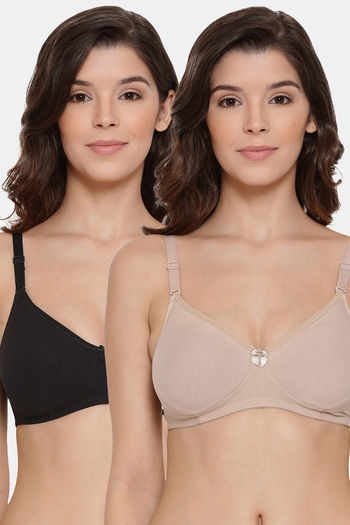 Buy Lyra Double Layered Non-Wired 3/4Th Coverage T-Shirt Bra (Pack of 2) - Black Skin