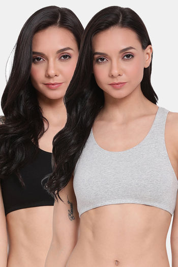 Buy Lyra Double Layered Non-Wired Full Coverage Cami Bra (Pack of 2) - Black Grey