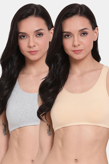 Buy Lyra Double Layered Non-Wired Full Coverage Cami Bra (Pack of 2) - Grey Skin