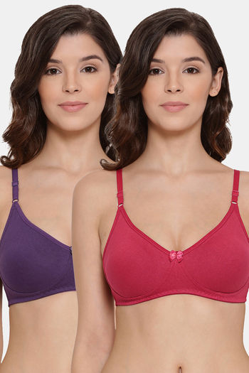Buy Lyra Single Layered Non-Wired 3/4Th Coverage T-Shirt Bra (Pack of 2) - Viole Poppyred