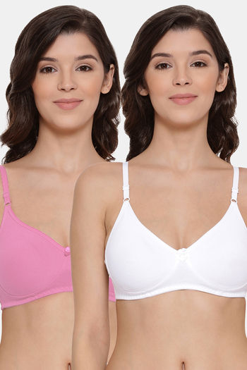 Buy Lyra Single Layered Non-Wired 3/4Th Coverage T-Shirt Bra (Pack of 2) - Babypink White