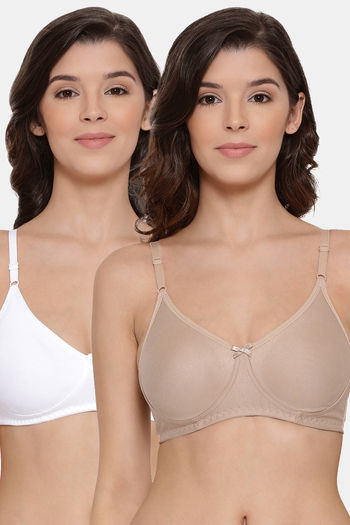 Buy Lyra Single Layered Non-Wired 3/4Th Coverage T-Shirt Bra (Pack of 2) - White Skin