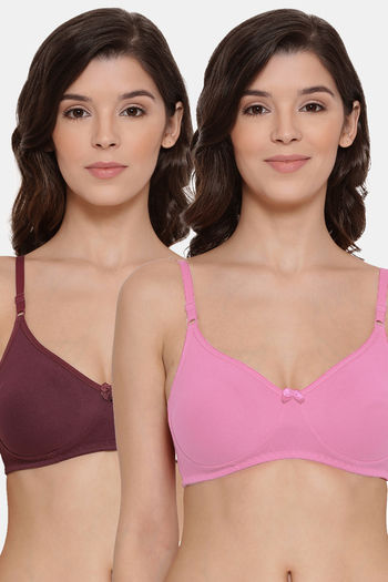 Buy Lyra Single Layered Non-Wired 3/4Th Coverage T-Shirt Bra (Pack of 2) - Wine Baby Pink