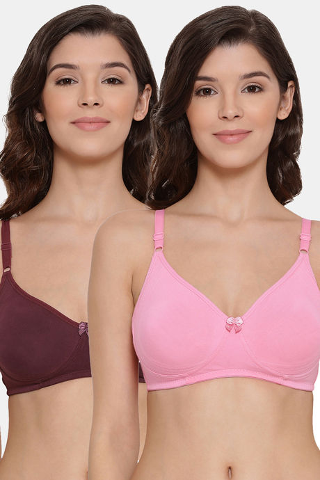 Buy Lyra Single Layered Non-Wired 3/4Th Coverage T-Shirt Bra (Pack of 2) -  Wine Babypink at Rs.700 online