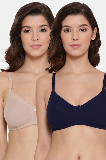 Buy Lyra Double Layered Non-Wired 3/4Th Coverage T-Shirt Bra (Pack of 2) -  Skin Navyblue at Rs.720 online