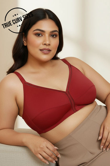 Zivame True Curv Cotton Laminated Non Wired Full Coverage Minimiser Bra - Sundried Tomato