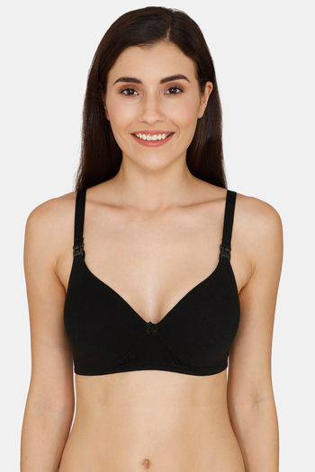 Buy Zivame Black Solid Non Wired Lightly Padded Maternity Bra