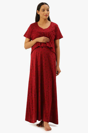 Buy Nejo Cotton Nursing / Maternity Printed Night Dress - Red at Rs.1334  online