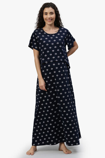 Buy Nejo Anti Microbial Cotton Maternity Full Length Nightdress - Blue
