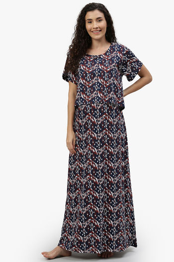 Buy Nejo Anti Microbial Cotton Maternity Full Length Nightdress - Navy Blue