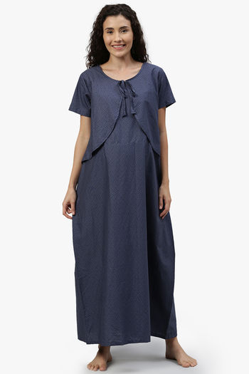 Nejo Anti Microbial Cotton Maternity Full Length Nightdress Blue