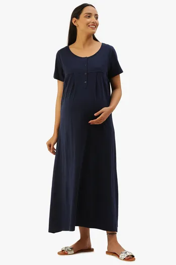 Buy Nejo Cotton Nursing / Maternity Home Dress - Blue
