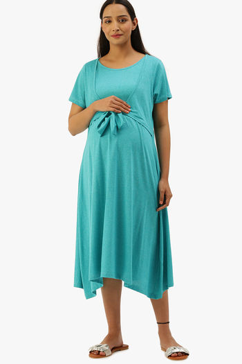Buy Nejo Polyester Cotton Nursing / Maternity Home Dress - Turquoise