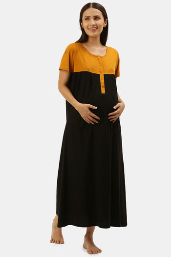 Buy Nejo Cotton Maternity Loungewear Top - Mustard Yellow Black