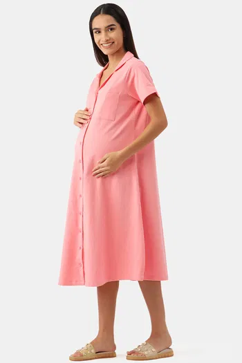 Nejo Cotton Maternity Loungewear Dress French Plumeris