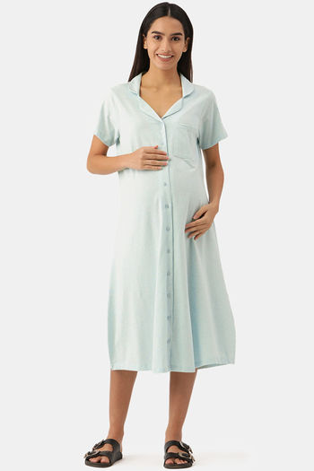 Buy Nejo Cotton Maternity Loungewear Dress - Mint Melange