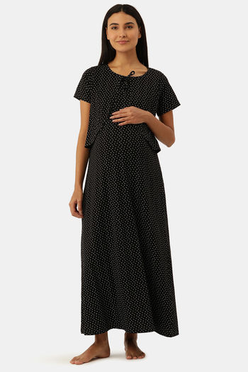 Buy Nejo Cotton Full Length Maternity Nightdress - MicrodotAop