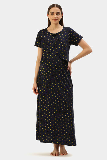 Buy Nejo Cotton Maternity Full Length Nightdress - Navy