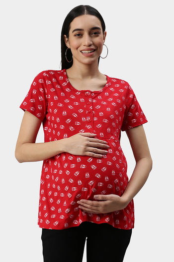 Buy Nejo Cotton Maternity Top - Red