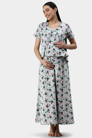 Buy Nejo Cotton Maternity Full Length Nightdress - Frenchgreyaop