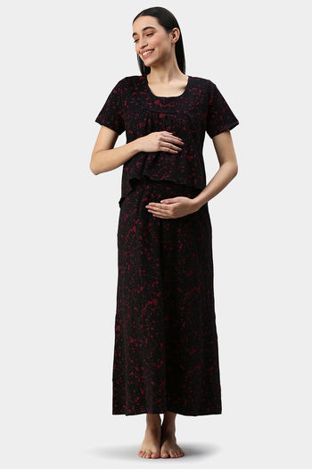 Buy Nejo Cotton Maternity Full Length Nightdress - Frenchblack
