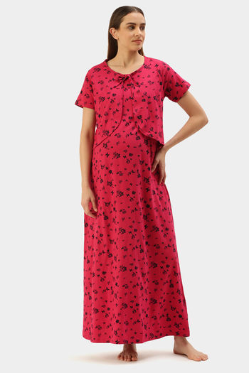 Buy Nejo Cotton Maternity Full Length Nightdress - Fuchsiafly at Rs.1334  online