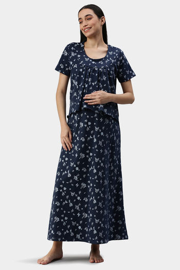 Buy Nejo Cotton Maternity Full Length Nightdress - Inkmarlterry