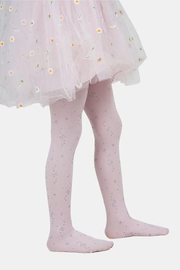 Next2Skin Heart Pattern Nylon High Denier Pantyhose Stockings Baby Pink