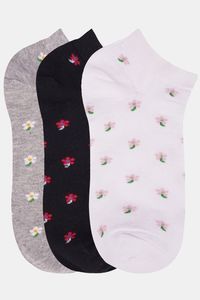 Buy N2S NEXT2SKIN Women's Low Ankle Length Flower Pattern Cotton Socks (Pack of 3) - Assorted