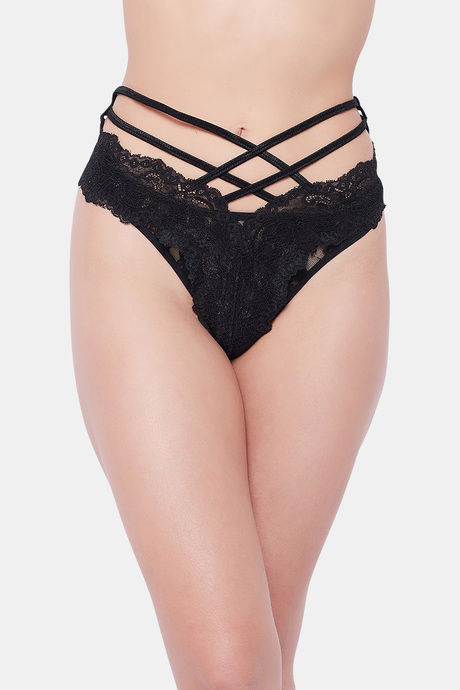 Cosmogonie Exclusive high waisted strappy thong with sexy jewel detail in  black