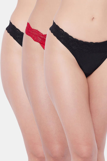 Buy Secrets By Zerokaata Medium Rise Zero Coverage Thongs (Pack of 3) - Multicolor