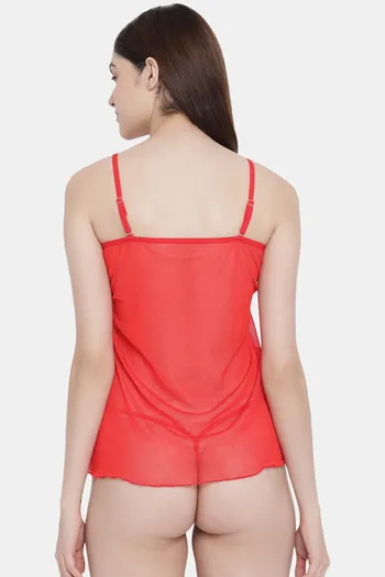 Buy Secrets By ZeroKaata Satin Babydoll With Thong - Red at Rs.508 online
