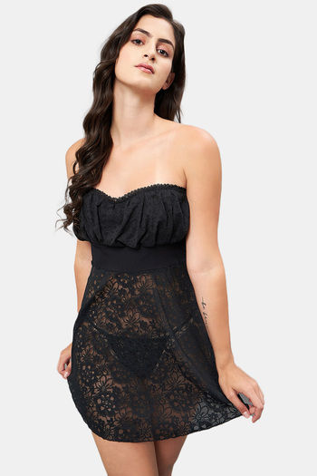 Buy Secrets By ZeroKaata Lace Babydoll With Thong - Black