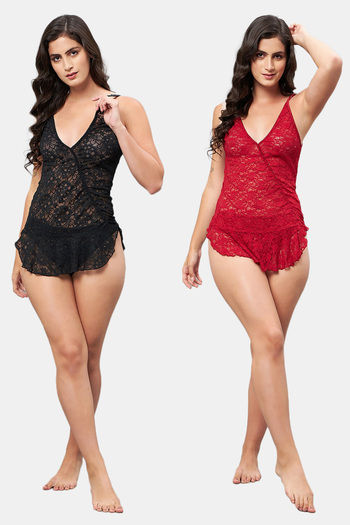Secrets By ZeroKaata Plus Size Women Self Design Lace Thong Briefs Red (XL)