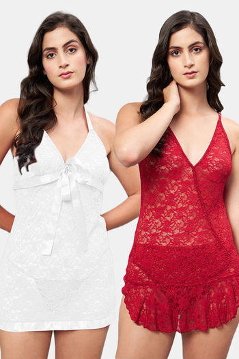Buy Secrets by Zerokaata Women Red Self Design Lace Thong Briefs Online
